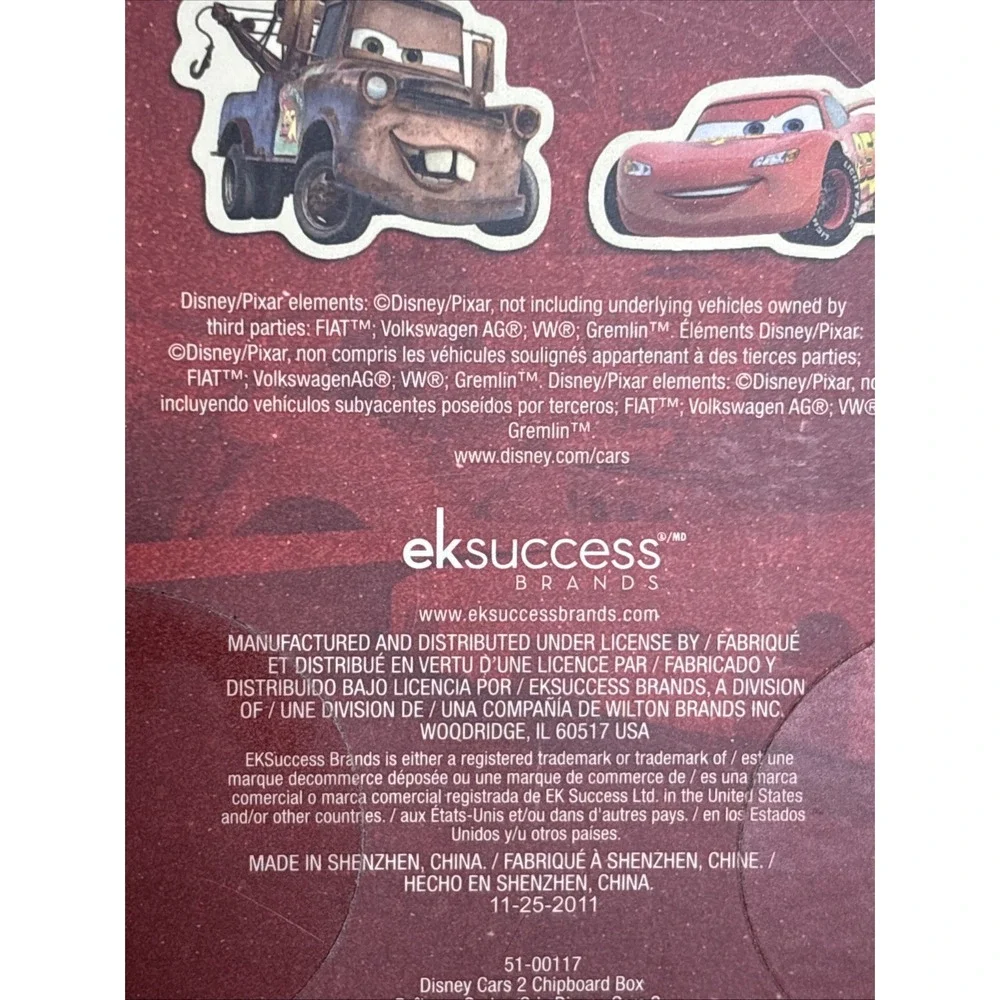 Disney Cars 2 Chipboard Box For Crafting & Scrapbooking